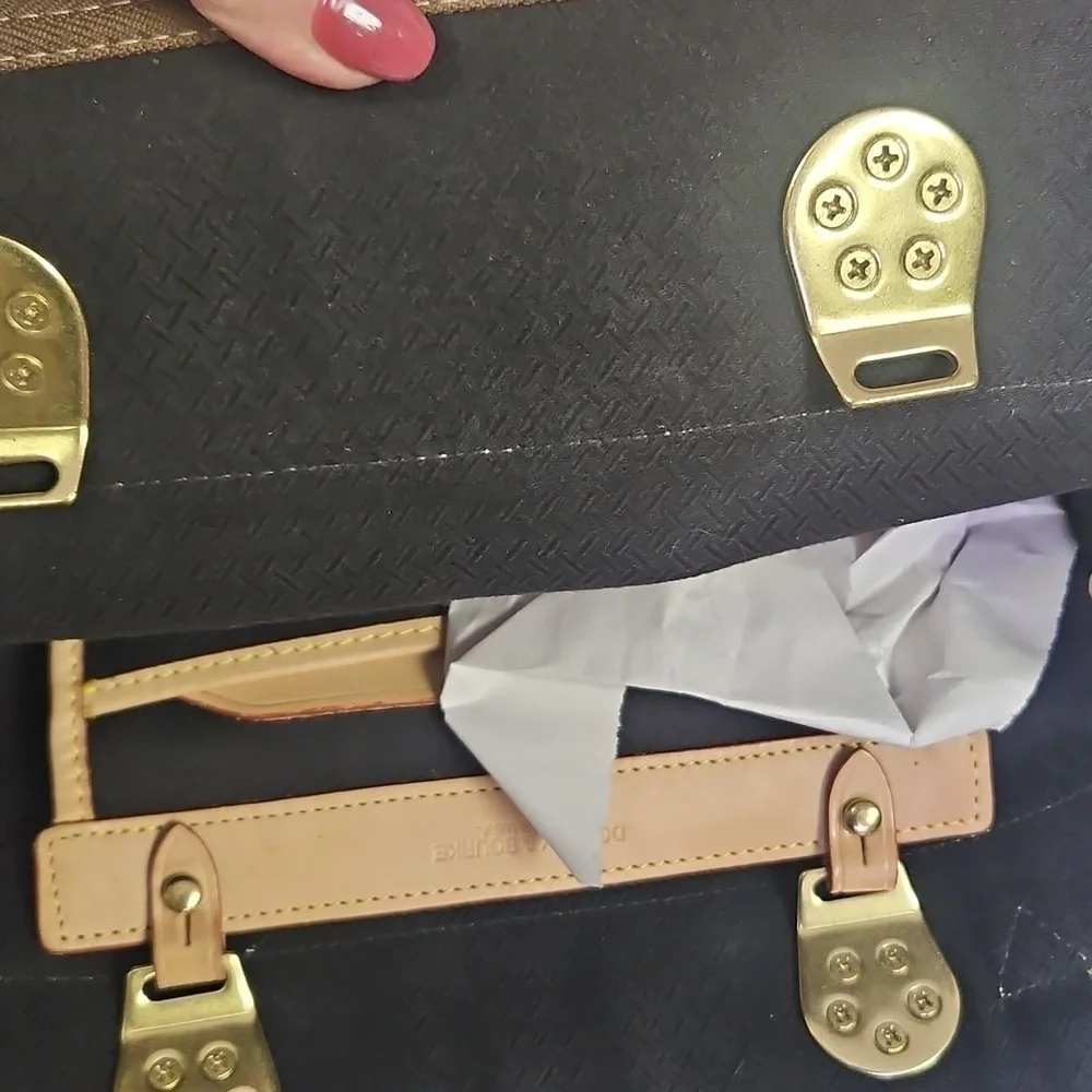 Dooney & Burke Vintage 80s Satchel Blue Canvas and Tan Leather Loved but GUC